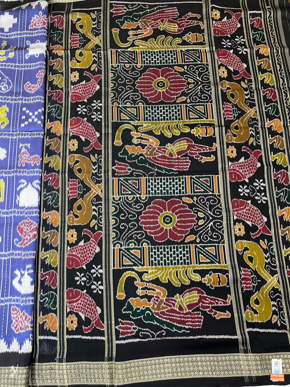 Khandua Silk Saree (Deep blue with black borders )