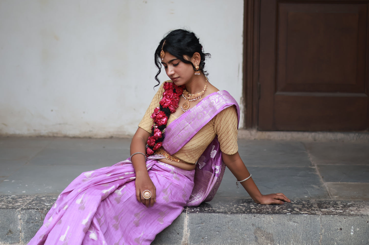 Purple Banarsi Cotton Silk Saree – Mace Motif with Border