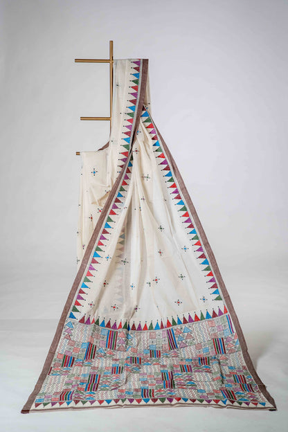 Pure Kantha Cotton Saree with Multicoloured Hand Embroidery