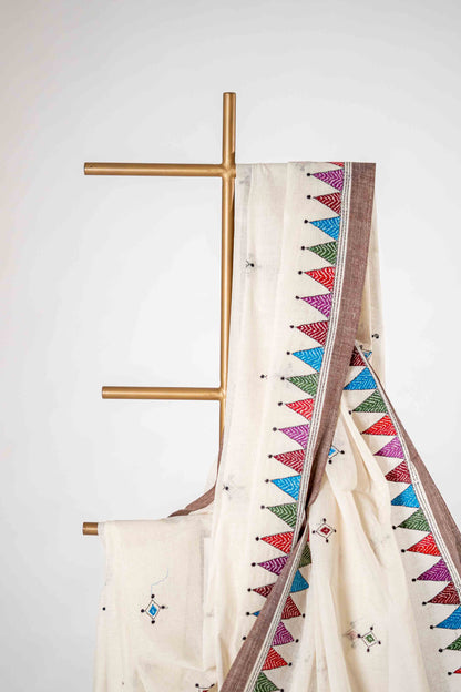 Pure Kantha Cotton Saree with Multicoloured Hand Embroidery