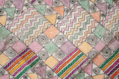Multicoloured Pure Kantha Cotton Saree - Atulyakarigari