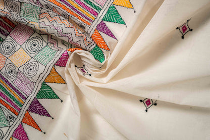 Multicoloured Pure Kantha Cotton Saree - Atulyakarigari