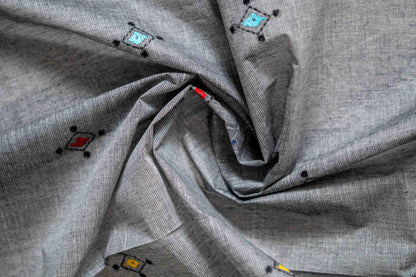 Pure Kantha Cotton Saree with Multicoloured Hand Embroidery