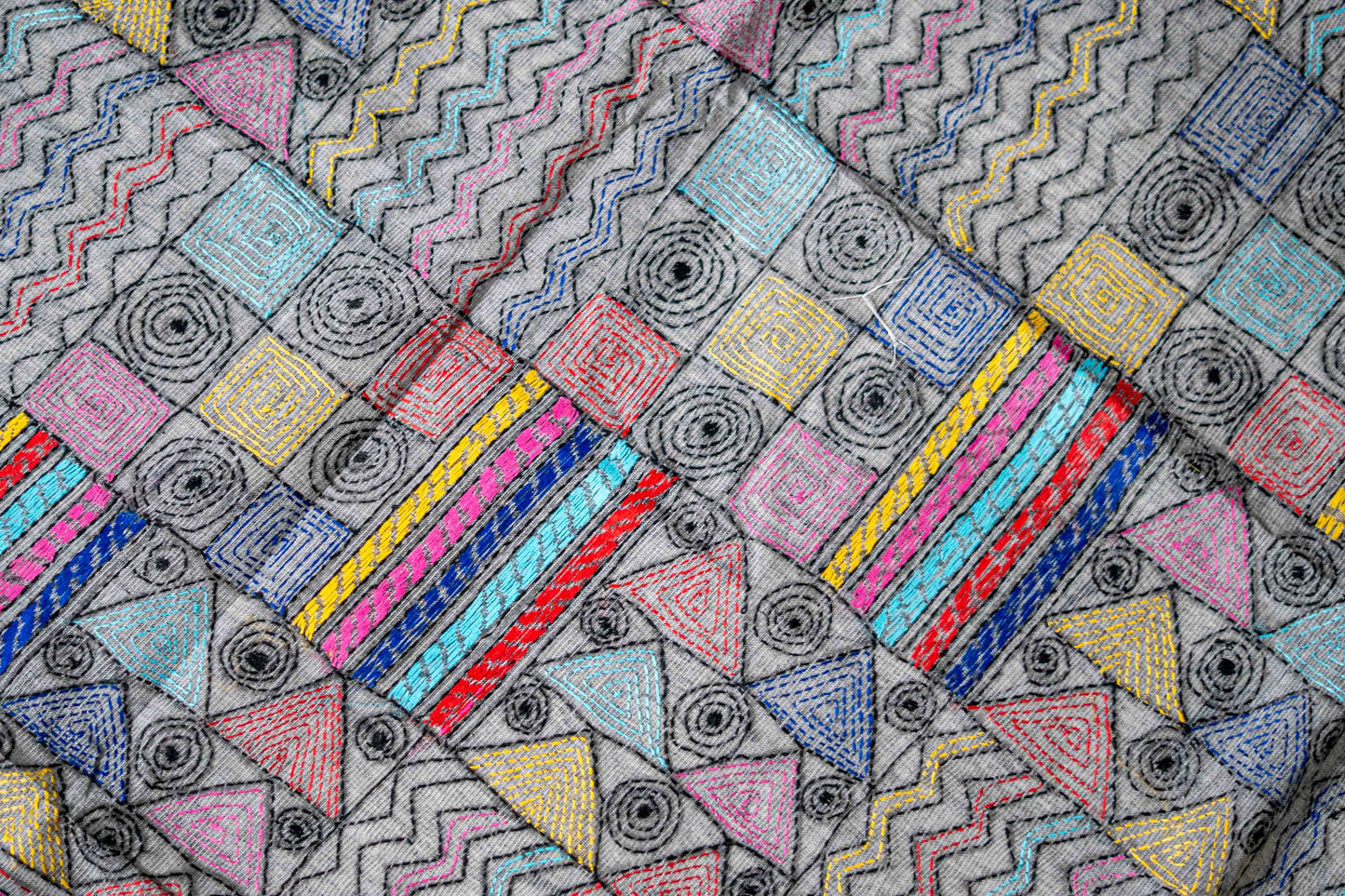 Pure Kantha Cotton Saree with Multicoloured Hand Embroidery