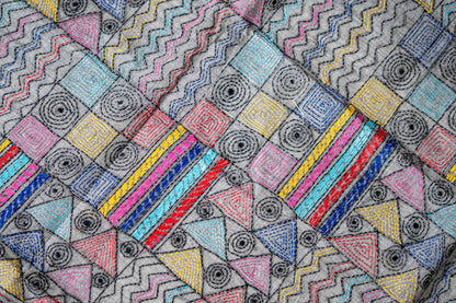 Pure Kantha Cotton Saree with Multicoloured Hand Embroidery