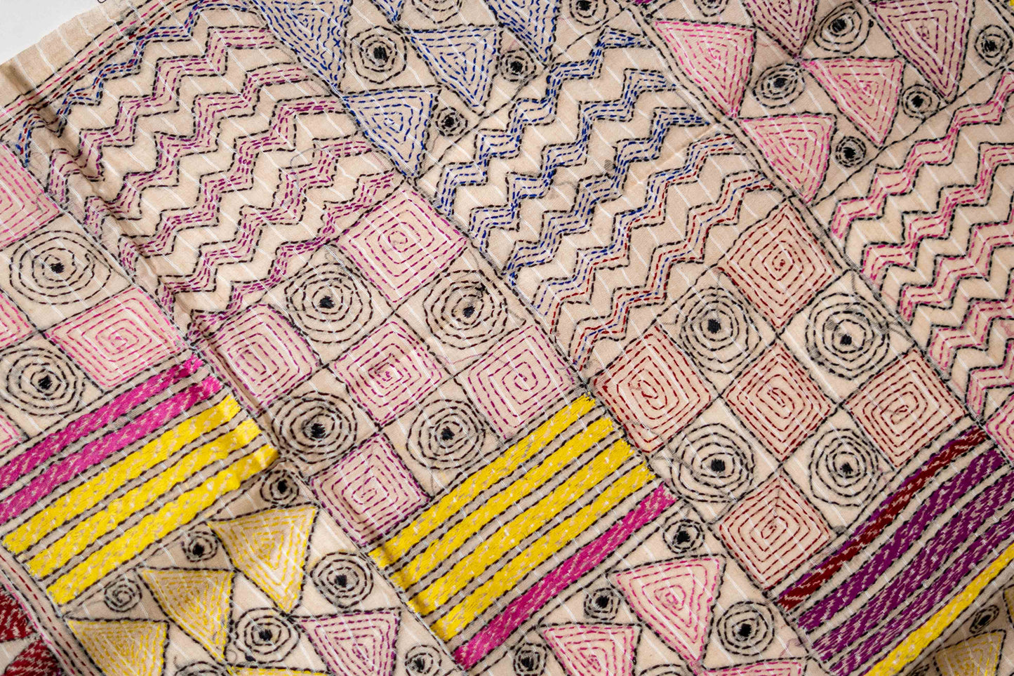 Pure Kantha Cotton Saree with Multicoloured Hand Embroidery