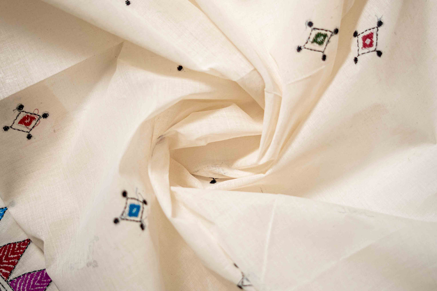 Pure Kantha Cotton Saree with Multicoloured Hand Embroidery