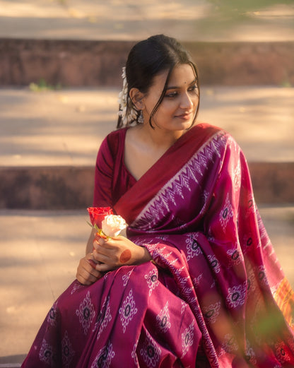 Khandua Silk Saree Purple - Hand woven