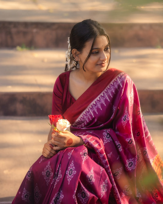 Khandua Silk Saree Purple - Hand woven