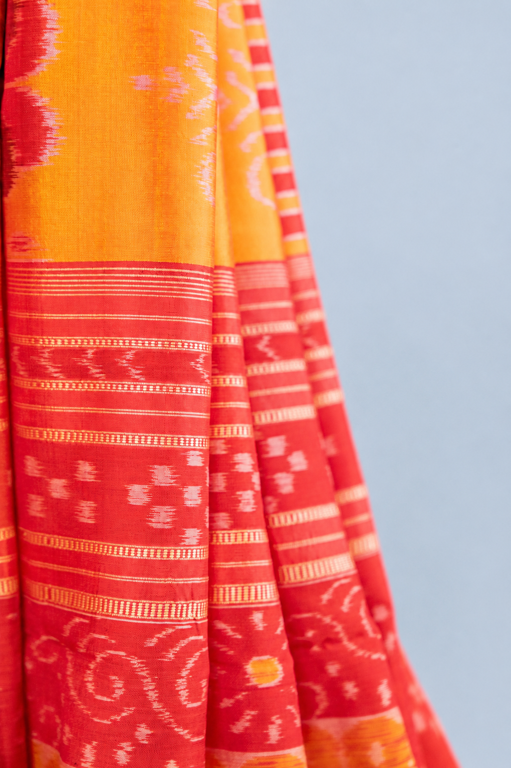 Amber Yellow Khandua Silk Saree with Saura Tribal Ikat Motifs | Odisha Handloom