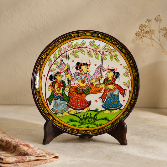 Handcrafted Pattachitra Wooden Decorative Plate | Traditional Odisha Folk Art Wall Decor