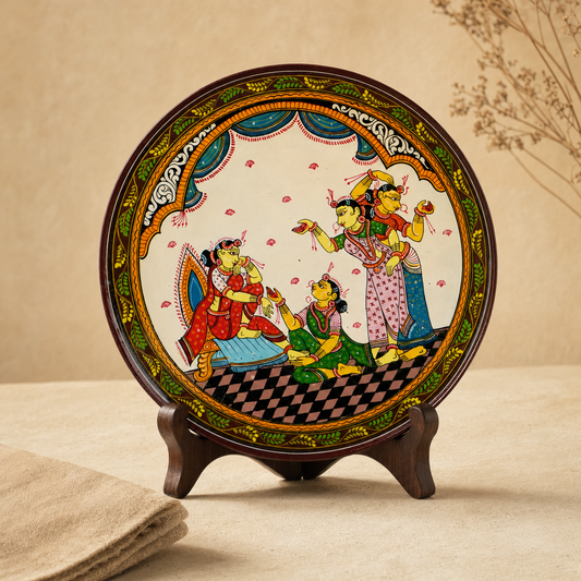 Handcrafted Pattachitra Wooden Decorative Plate (10x10 Inch) | Traditional Odisha Folk Art Wall Decor