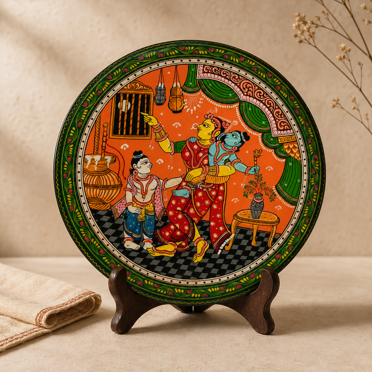Handcrafted Pattachitra Wooden Wall Hanging | Traditional Odisha Folk Art Home Decor