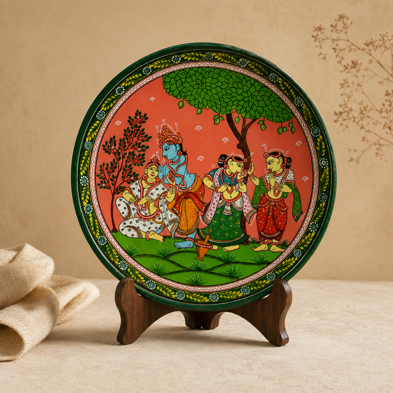 Handcrafted Pattachitra Wooden Wall Hanging | Traditional Odisha Folk Art Wall Decor