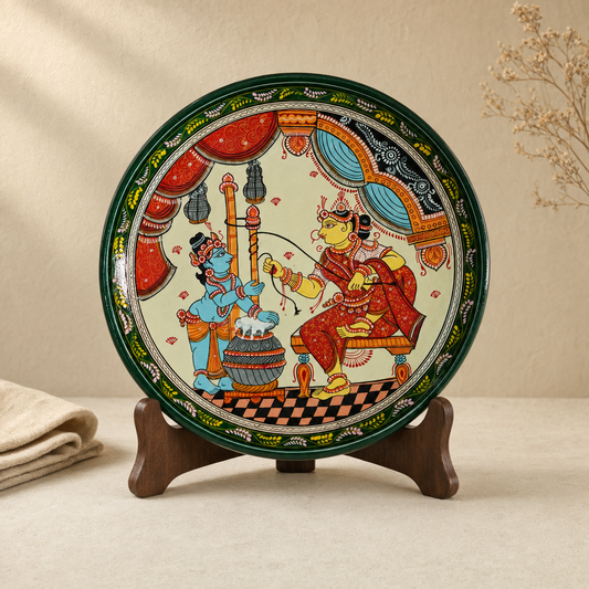 Handcrafted Pattachitra Wooden Wall Plate | Traditional Odisha Folk Art Home Decor (10x10 Inch)