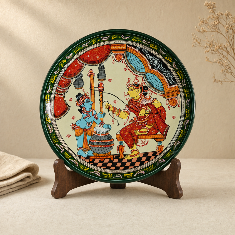 Handcrafted Pattachitra Wooden Wall Plate | Traditional Odisha Folk Art Home Decor (10x10 Inch)