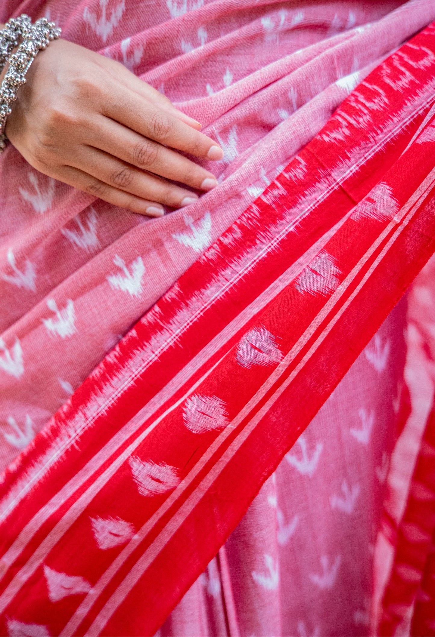 Red and white sambhalpuri cotton saree - ATulya karigari