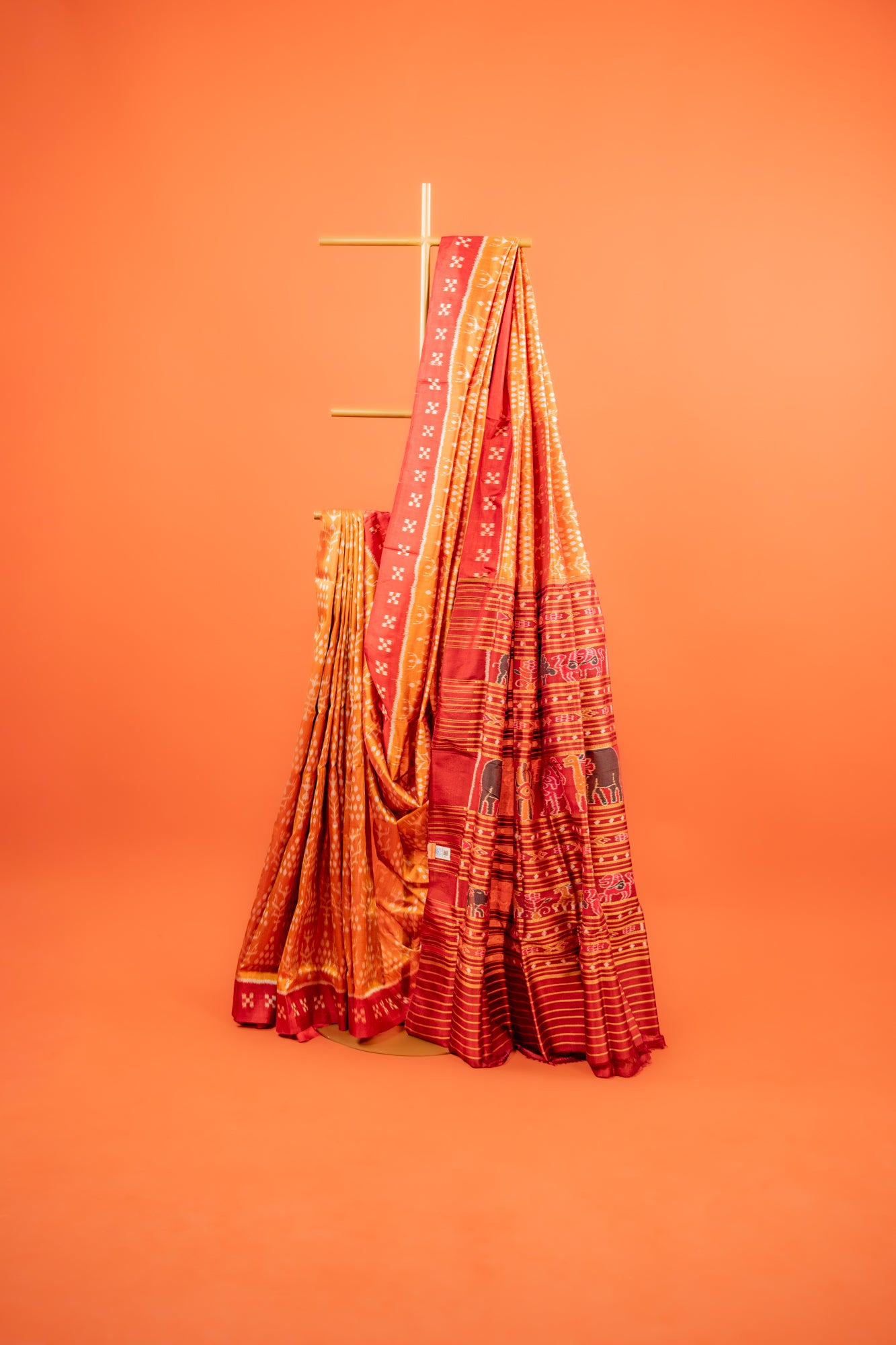 Amber Mustard Khandua Silk Saree with Traditional Gacha Ikat Motifs | Odisha Handloom