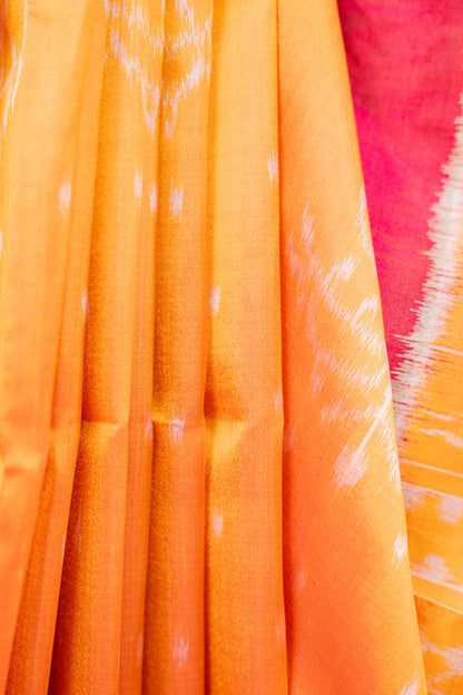 Amber Yellow Khandua Silk Saree with Saura Tribal Ikat Motifs | Odisha Handloom