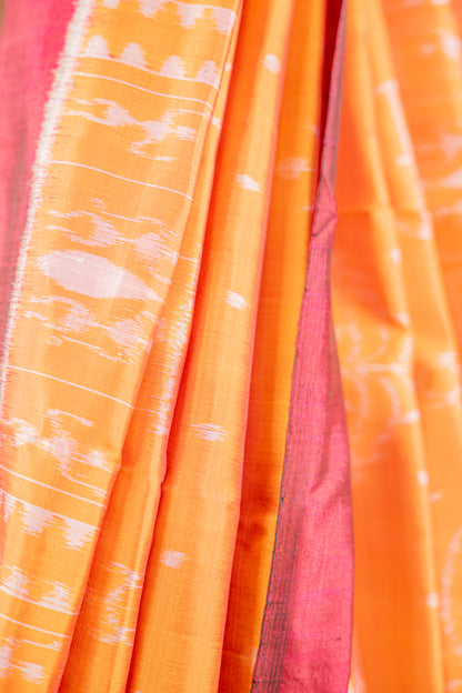 Amber Yellow Khandua Silk Saree with Saura Tribal Ikat Motifs | Odisha Handloom