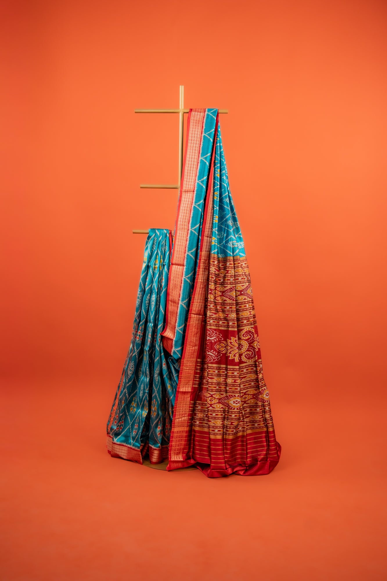 Cerulean Blue Khandua Silk Saree with Floral Ikat Lattice | Odisha Handloom