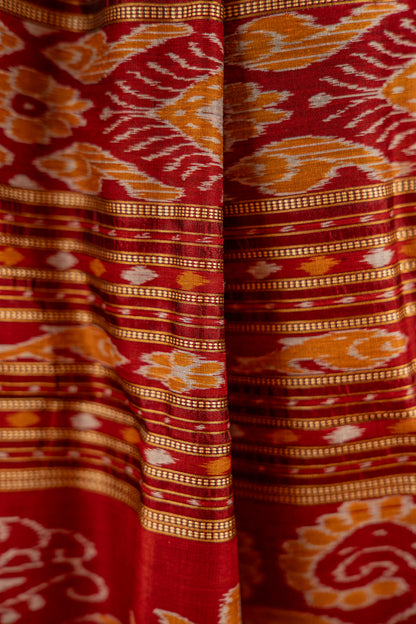 Cerulean Blue Khandua Silk Saree with Floral Ikat Lattice | Odisha Handloom