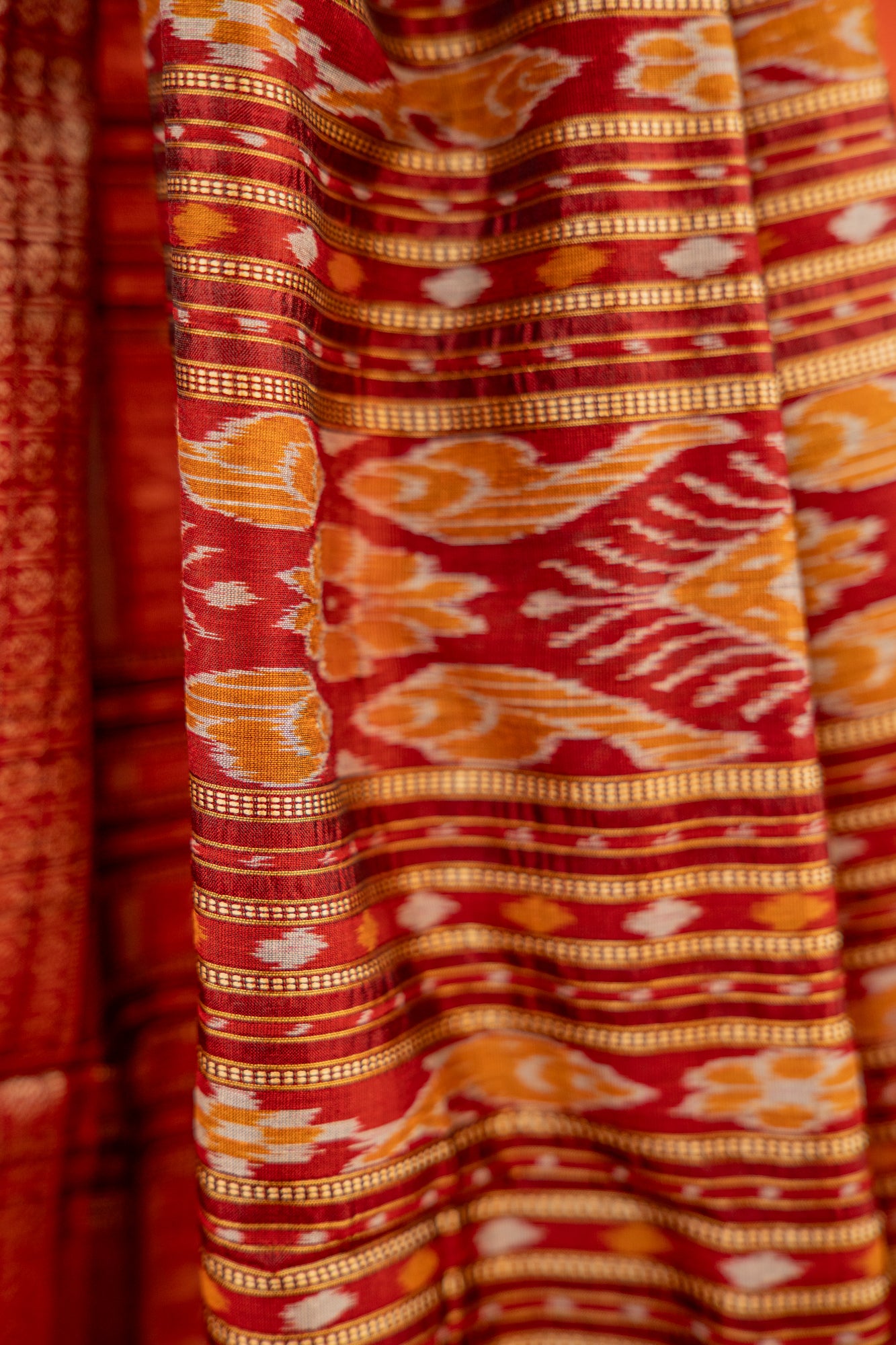 Cerulean Blue Khandua Silk Saree with Floral Ikat Lattice | Odisha Handloom