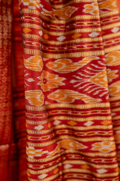 Cerulean Blue Khandua Silk Saree with Floral Ikat Lattice | Odisha Handloom