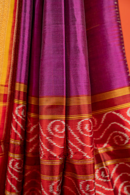 Orchid Purple Khandua Silk Saree with Rudraksha Temple Border | Odisha Handloom