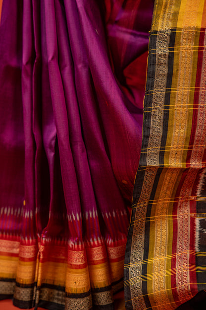 Orchid Purple Khandua Silk Saree with Rudraksha Temple Border | Odisha Handloom