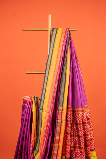 Orchid Purple Khandua Silk Saree with Rudraksha Temple Border | Odisha Handloom