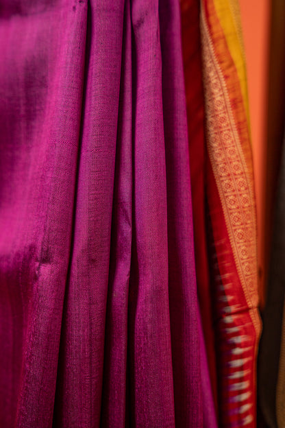 Orchid Purple Khandua Silk Saree with Rudraksha Temple Border | Odisha Handloom
