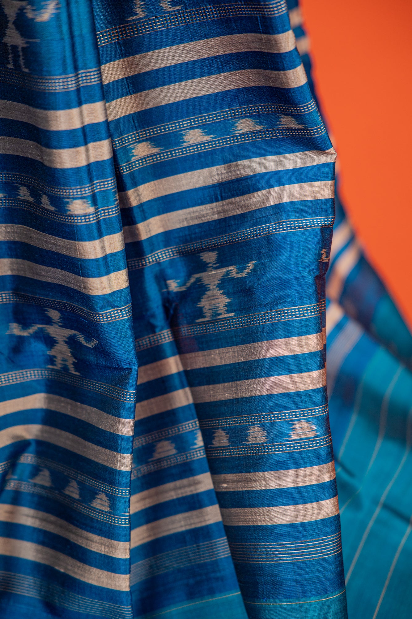 Royal Blue Khandua Silk Saree with Temple Chariot Ikat Motifs | Odisha Handloom