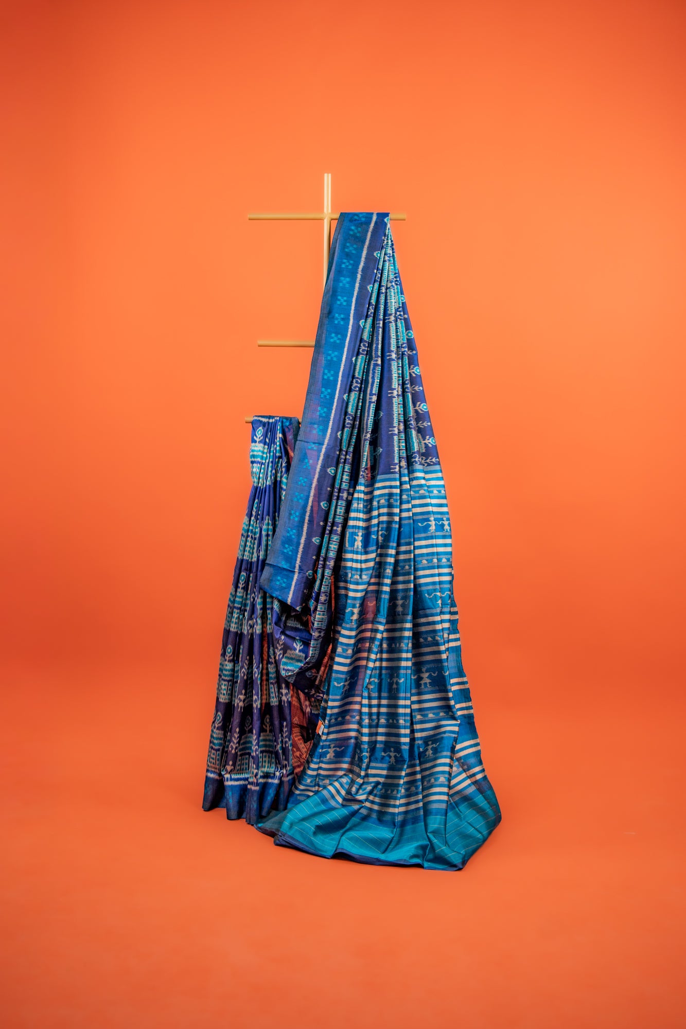Royal Blue Khandua Silk Saree with Temple Chariot Ikat Motifs | Odisha Handloom