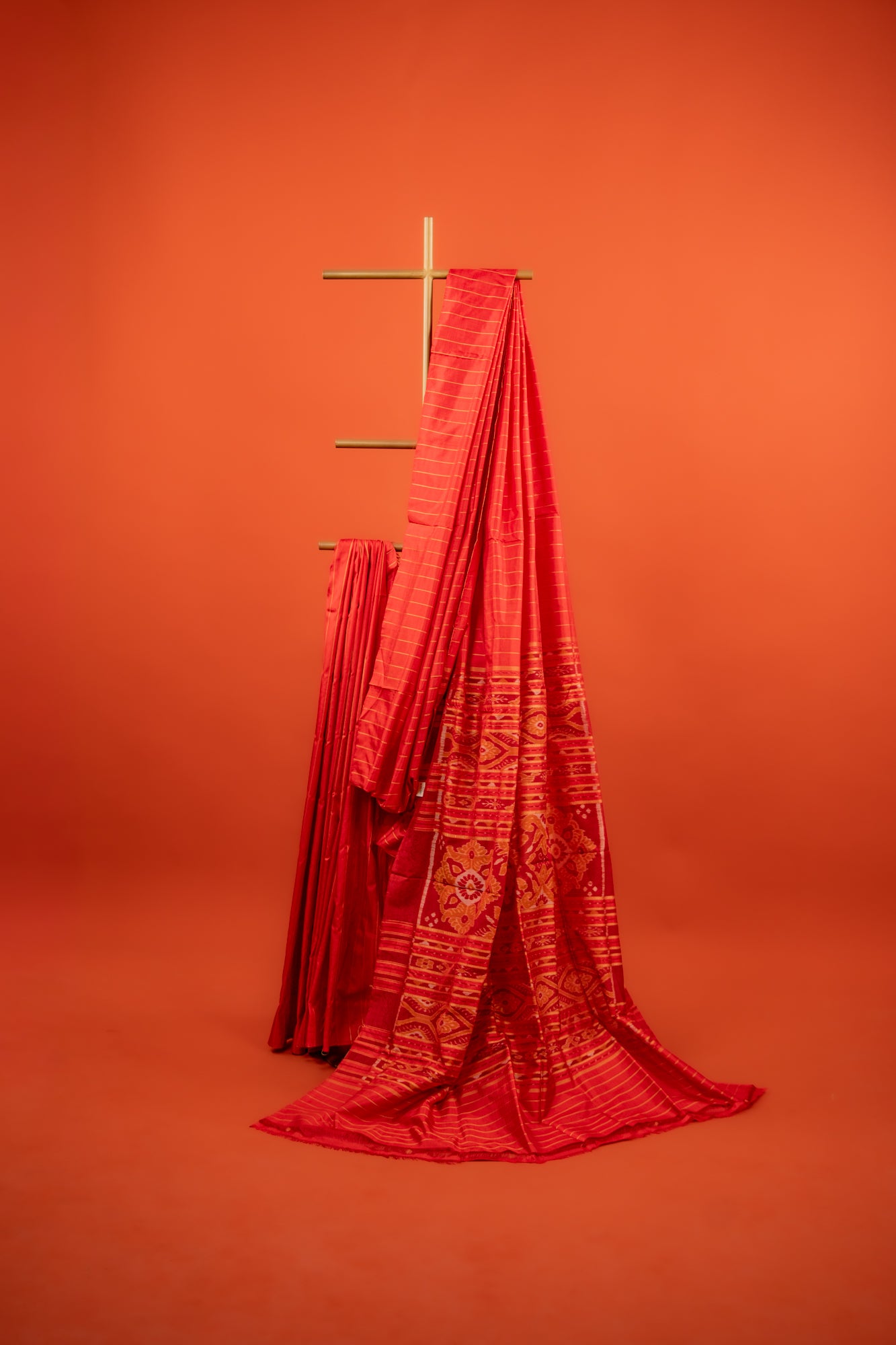 Crimson Red Khandua Silk Saree with Flame Teardrop Ikat Motifs | Odisha Handloom