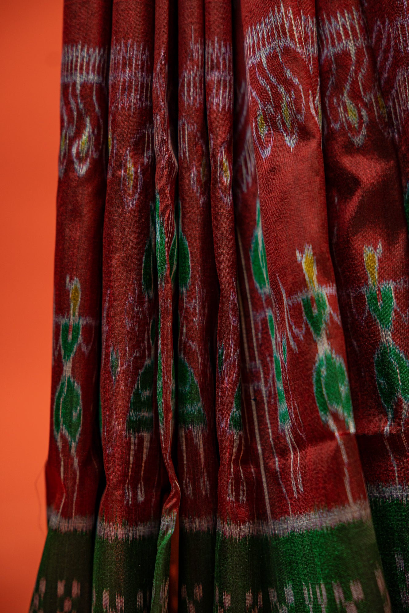 Maroon Khandua Silk Saree with Kumbha Temple-Peak Motifs | Odisha Handloom