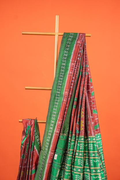 Maroon Khandua Silk Saree with Kumbha Temple-Peak Motifs | Odisha Handloom