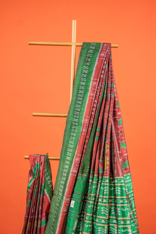 Maroon Khandua Silk Saree with Kumbha Temple-Peak Motifs | Odisha Handloom