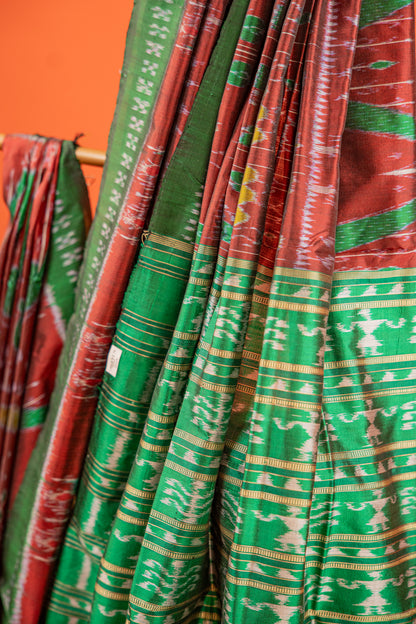 Maroon Khandua Silk Saree with Kumbha Temple-Peak Motifs | Odisha Handloom