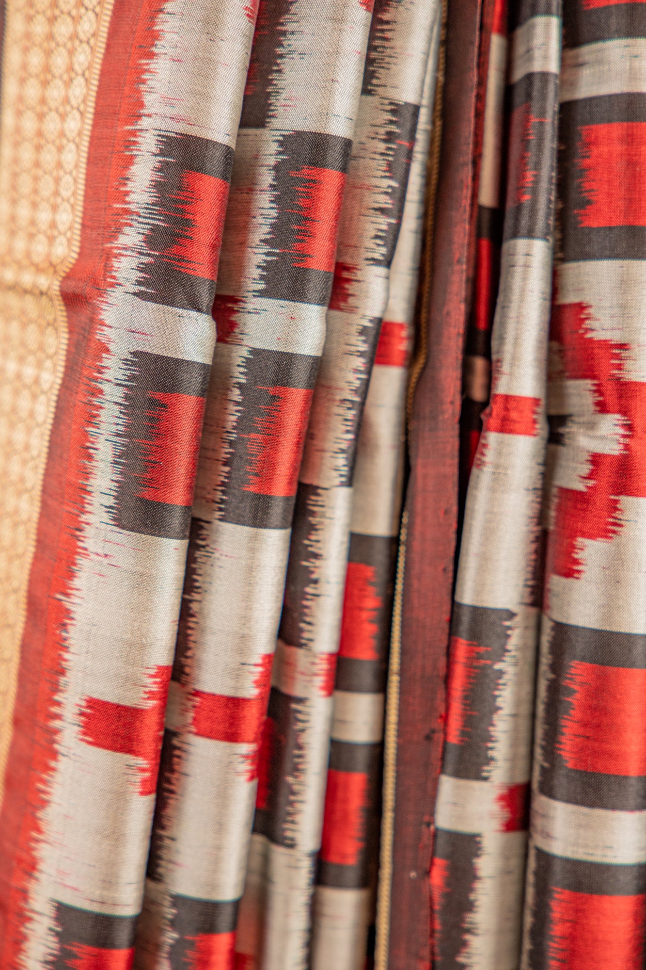 Black & Silver Khandua Silk Saree with Geometric Ikat Motifs | Odisha Handloom