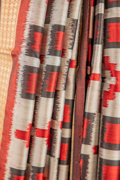 Black & Silver Khandua Silk Saree with Geometric Ikat Motifs | Odisha Handloom