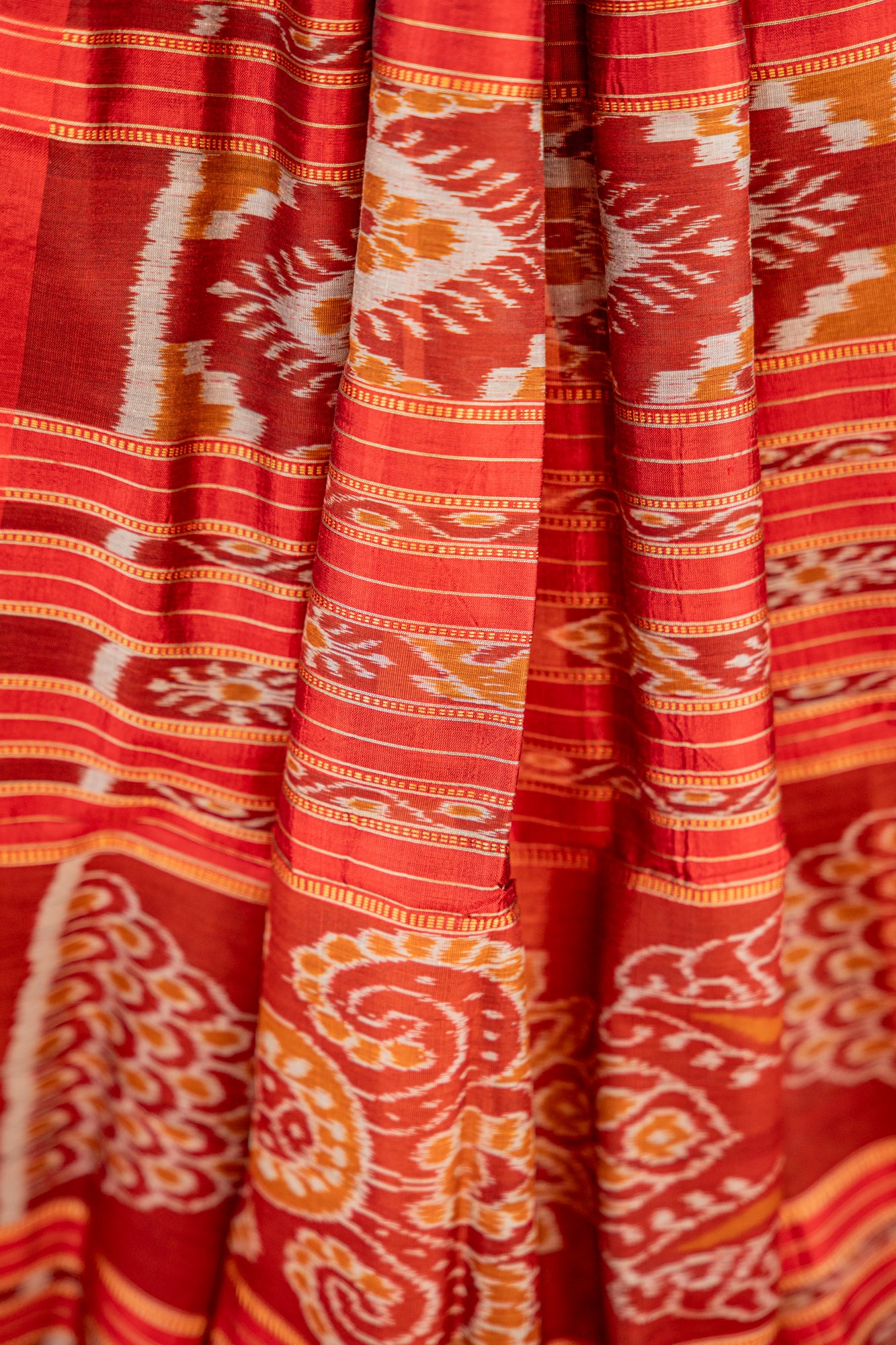 Cobalt Blue Khandua Silk Saree with Temple-Step Geometric Motifs | Odisha Handloom