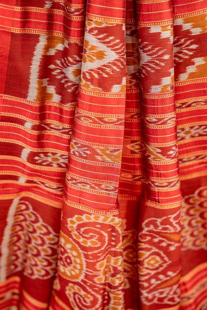 Cobalt Blue Khandua Silk Saree with Temple-Step Geometric Motifs | Odisha Handloom