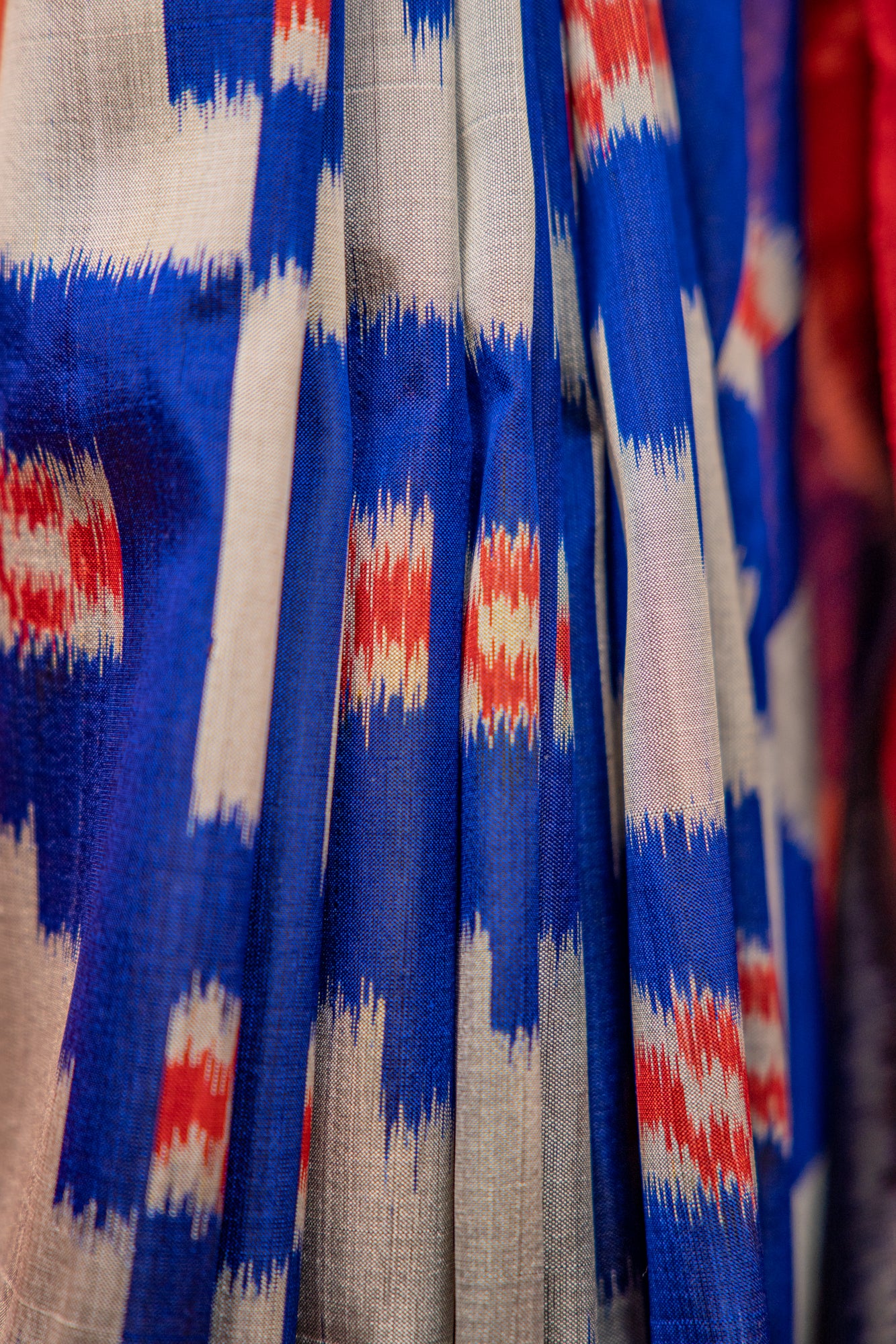 Cobalt Blue Khandua Silk Saree with Temple-Step Geometric Motifs | Odisha Handloom