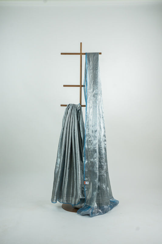 Gunmetal Grey/Charcoal Black Tissue Silk Saree