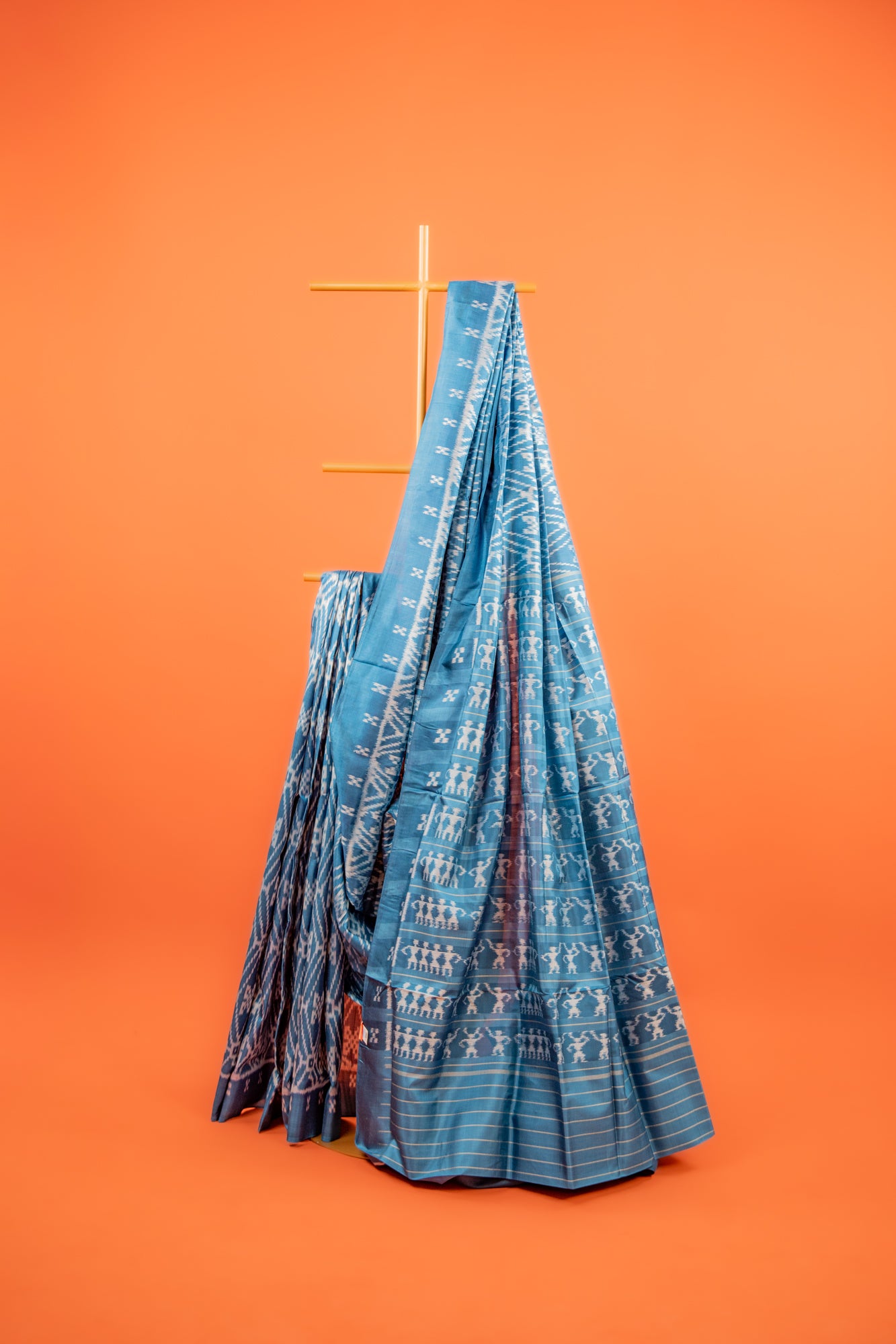 Ocean Blue Khandua Silk Saree with Diamond Ikat Grid | Odisha Handloom