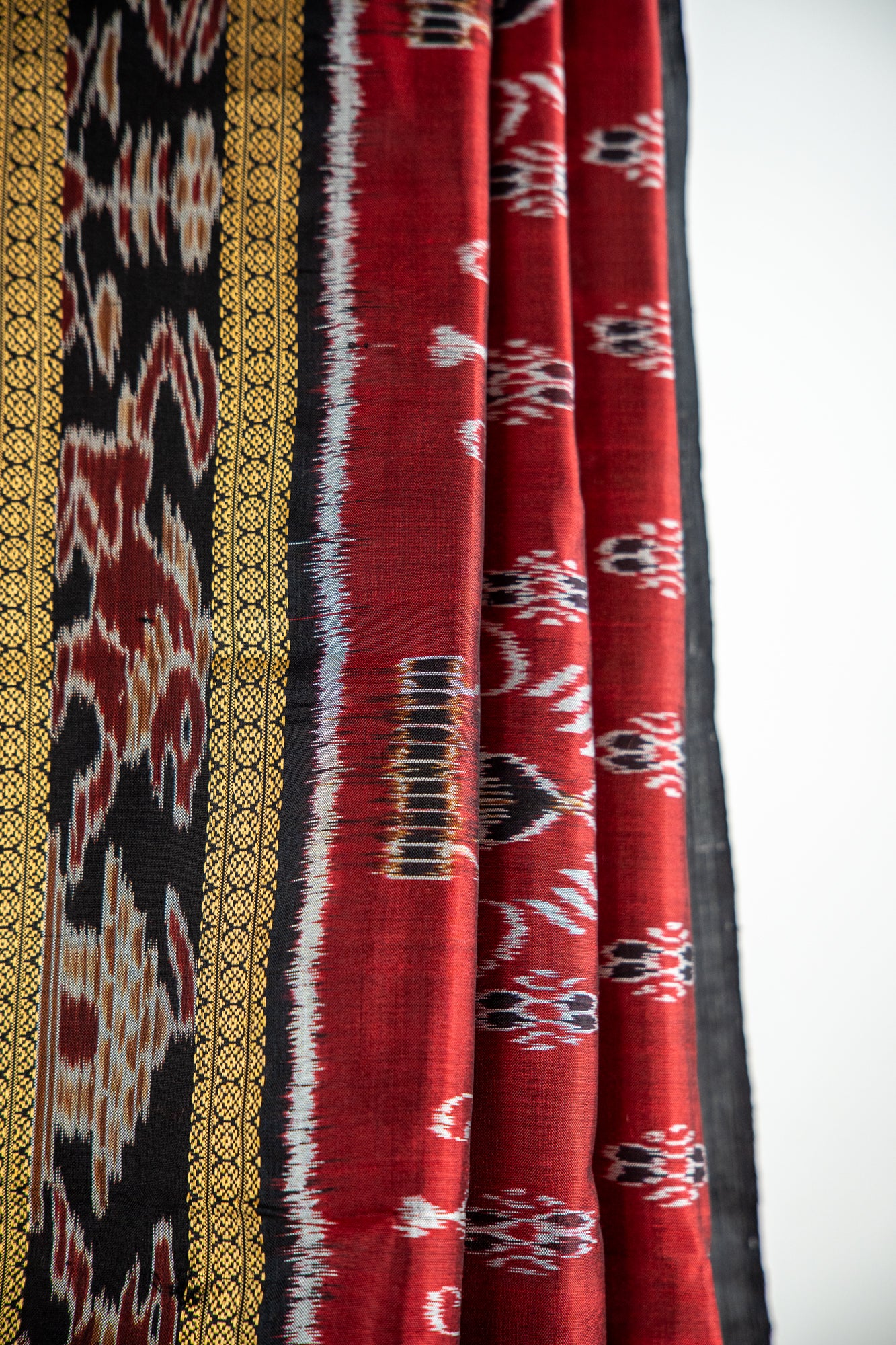 Maroon/Burgundy , Jet Black Khandua Silk Saree