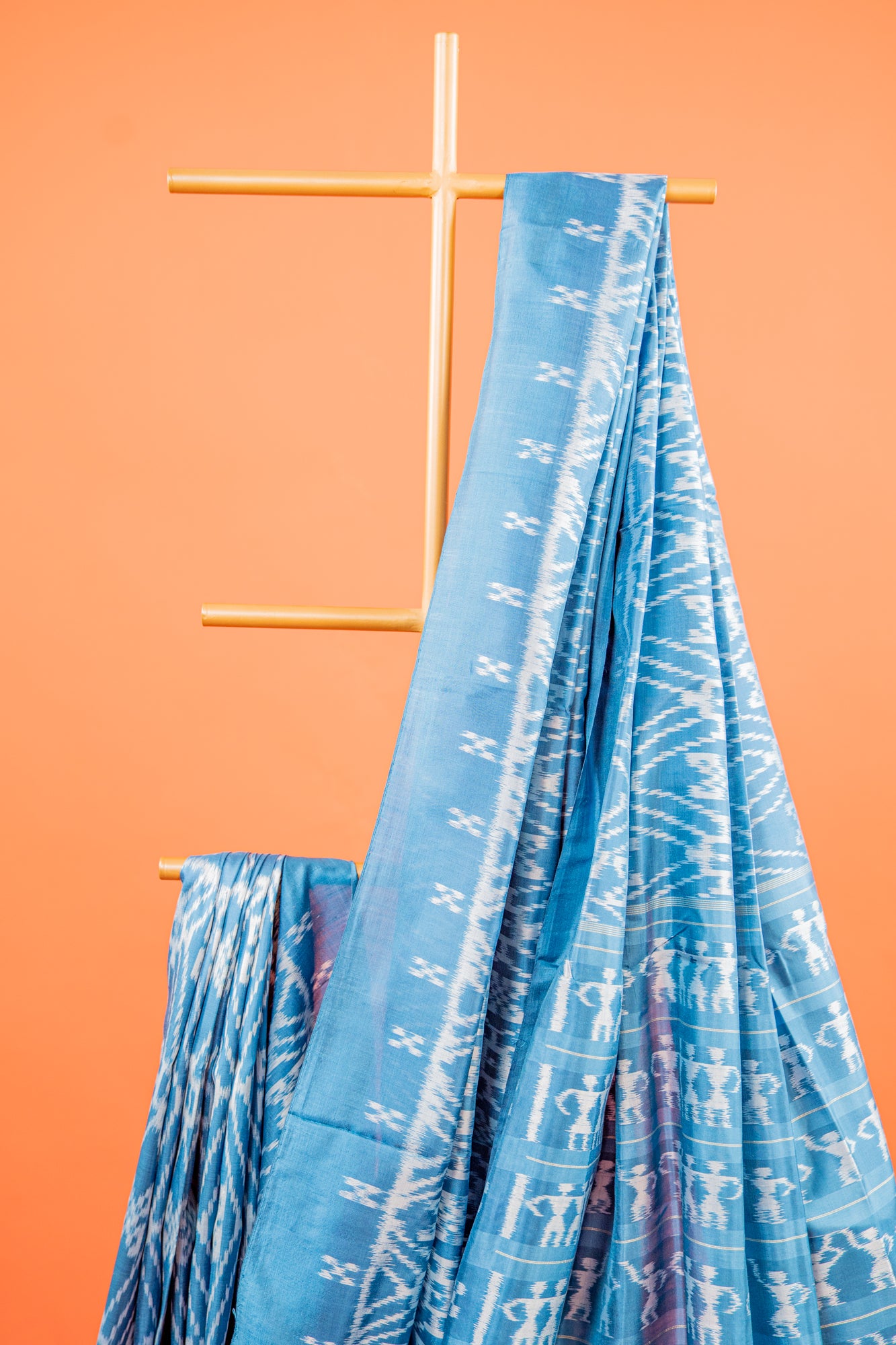 Ocean Blue Khandua Silk Saree with Diamond Ikat Grid | Odisha Handloom