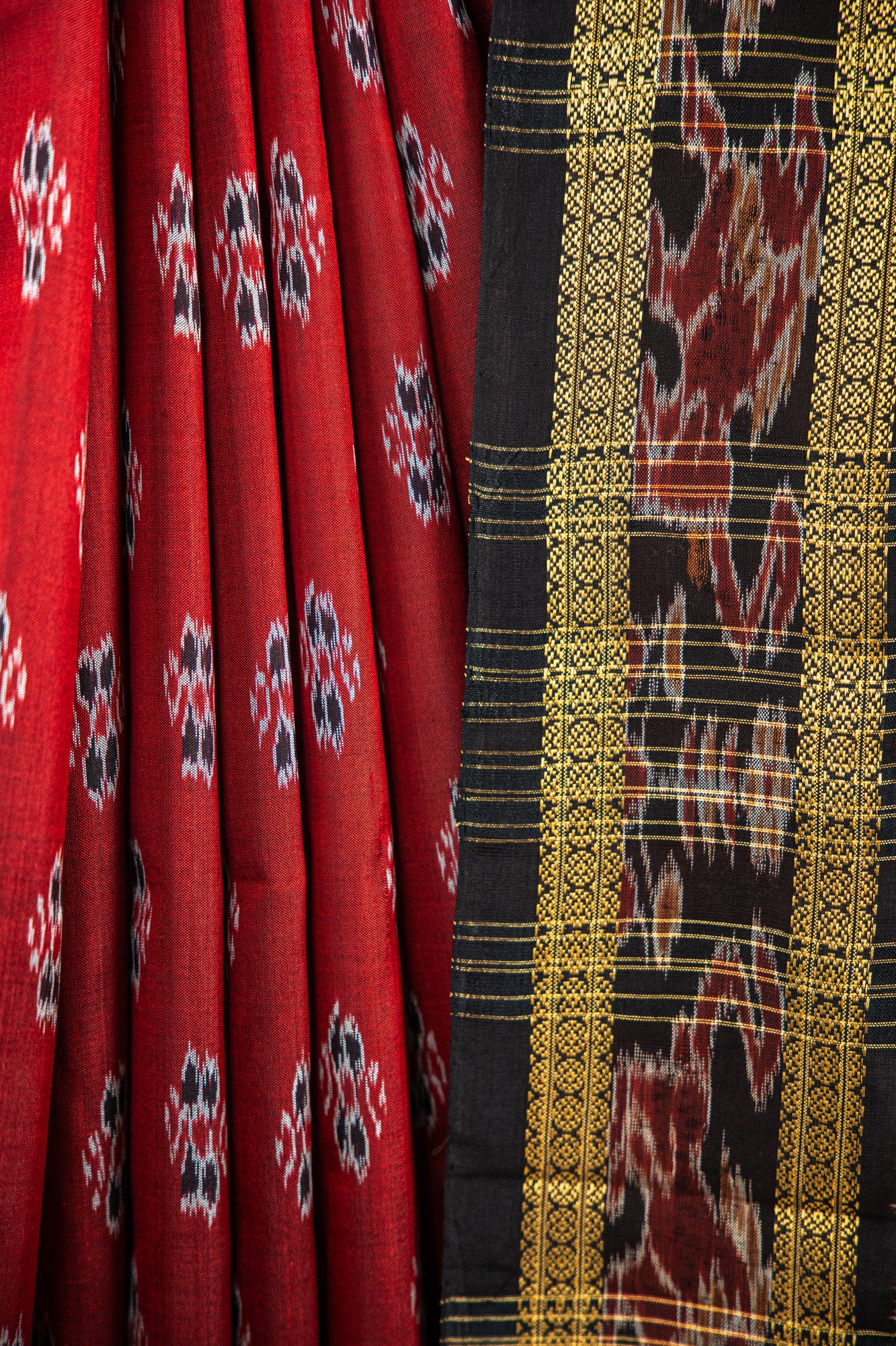 Maroon/Burgundy , Jet Black Khandua Silk Saree