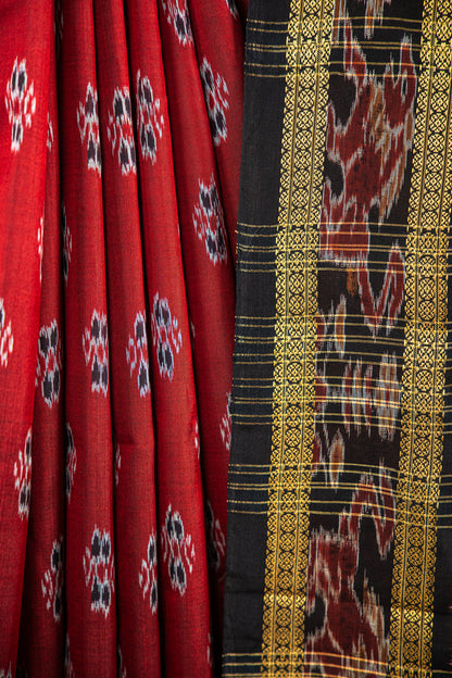 Maroon/Burgundy , Jet Black Khandua Silk Saree